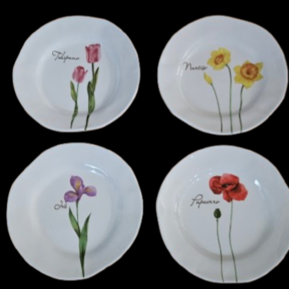 *Opificio Etico Floral Ceramic Plates made in Italy. Set of 4.
